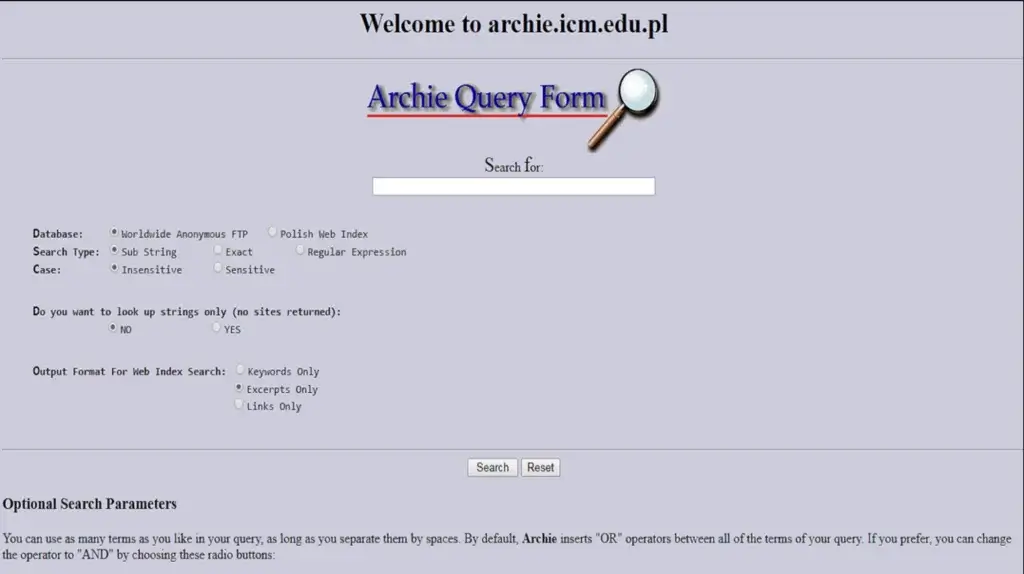 Archie Search Engine Interface